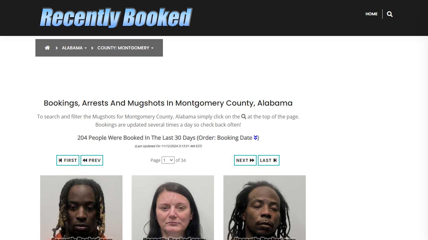 Bookings, Arrests and Mugshots in Montgomery County, Alabama